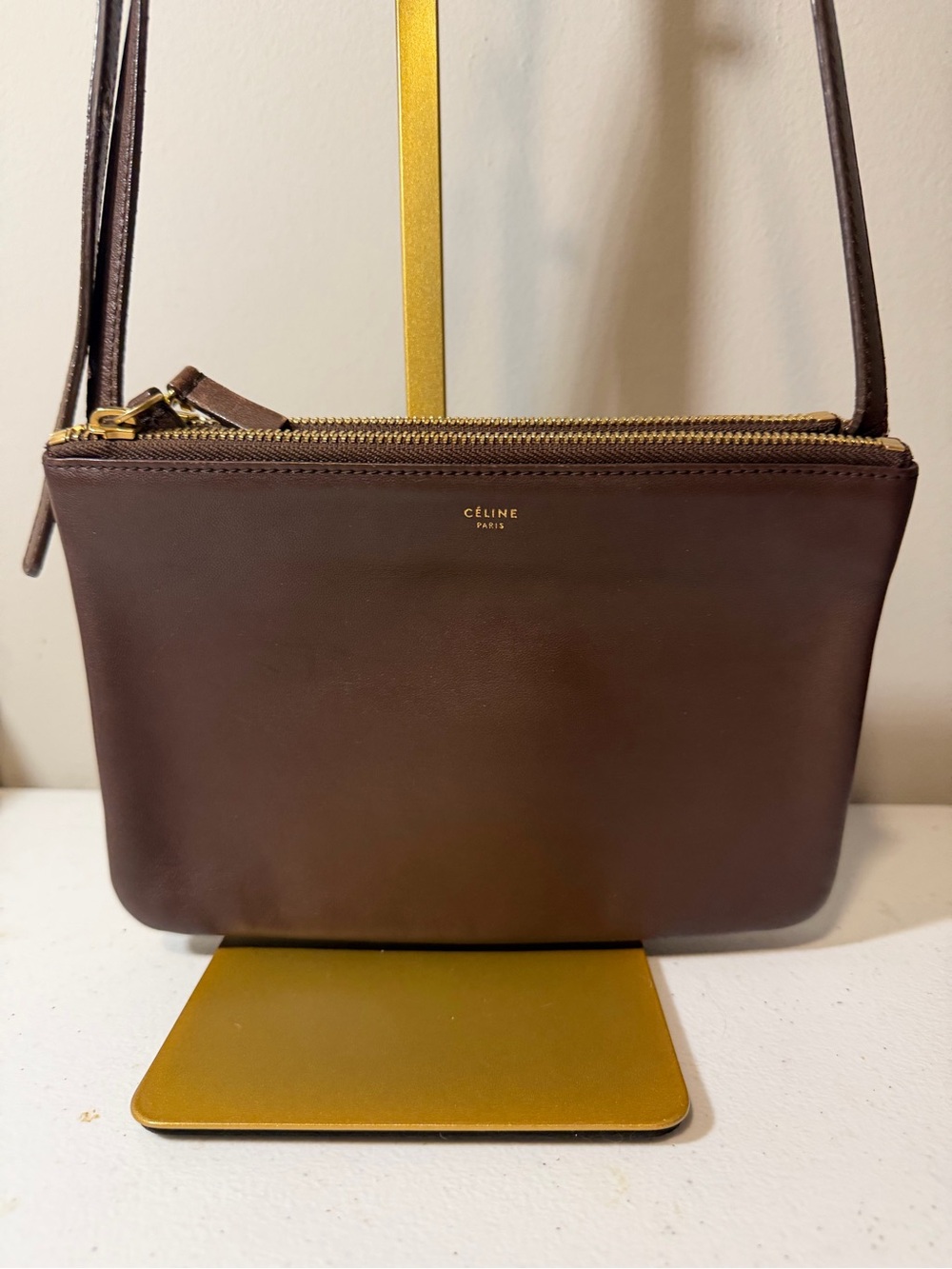 Celine Trio Brown Leather Crossbody Bag